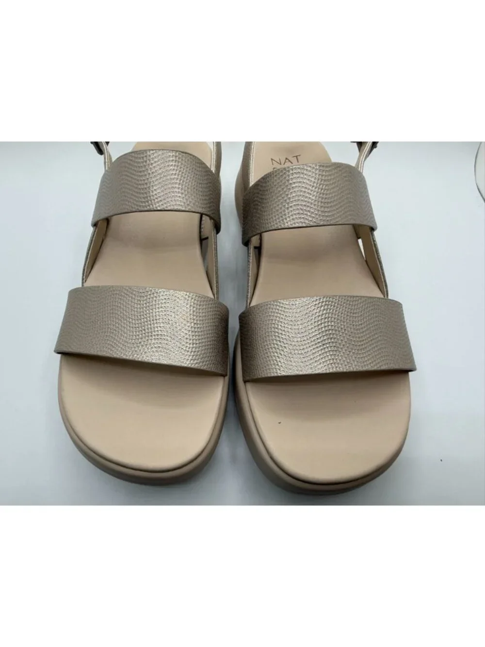 Naturalizer Coast Wedge Sandals Women Size 9W Metallic Mauve Strappy Shoes-NWOT